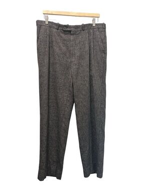 Vintage Bellissimo Tweed-Style Pure Virgin Wool Pleated Trousers Size 38
